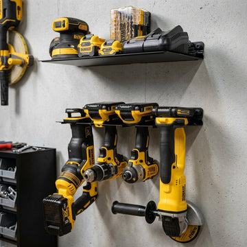 Wall-Mount Power Tool Organizer Rack with Shelf