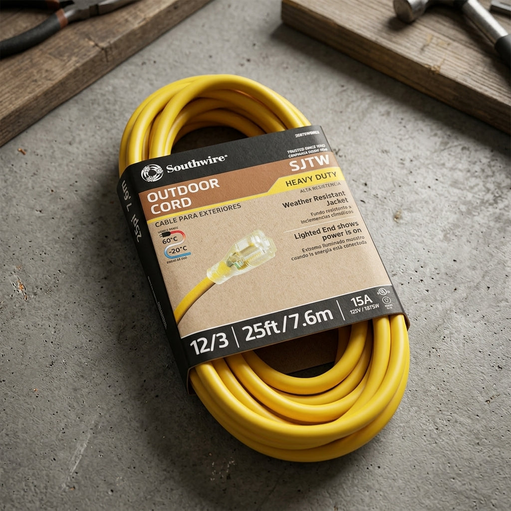 25 ft. 12/3 Heavy-Duty Extension Cord with Lighted End