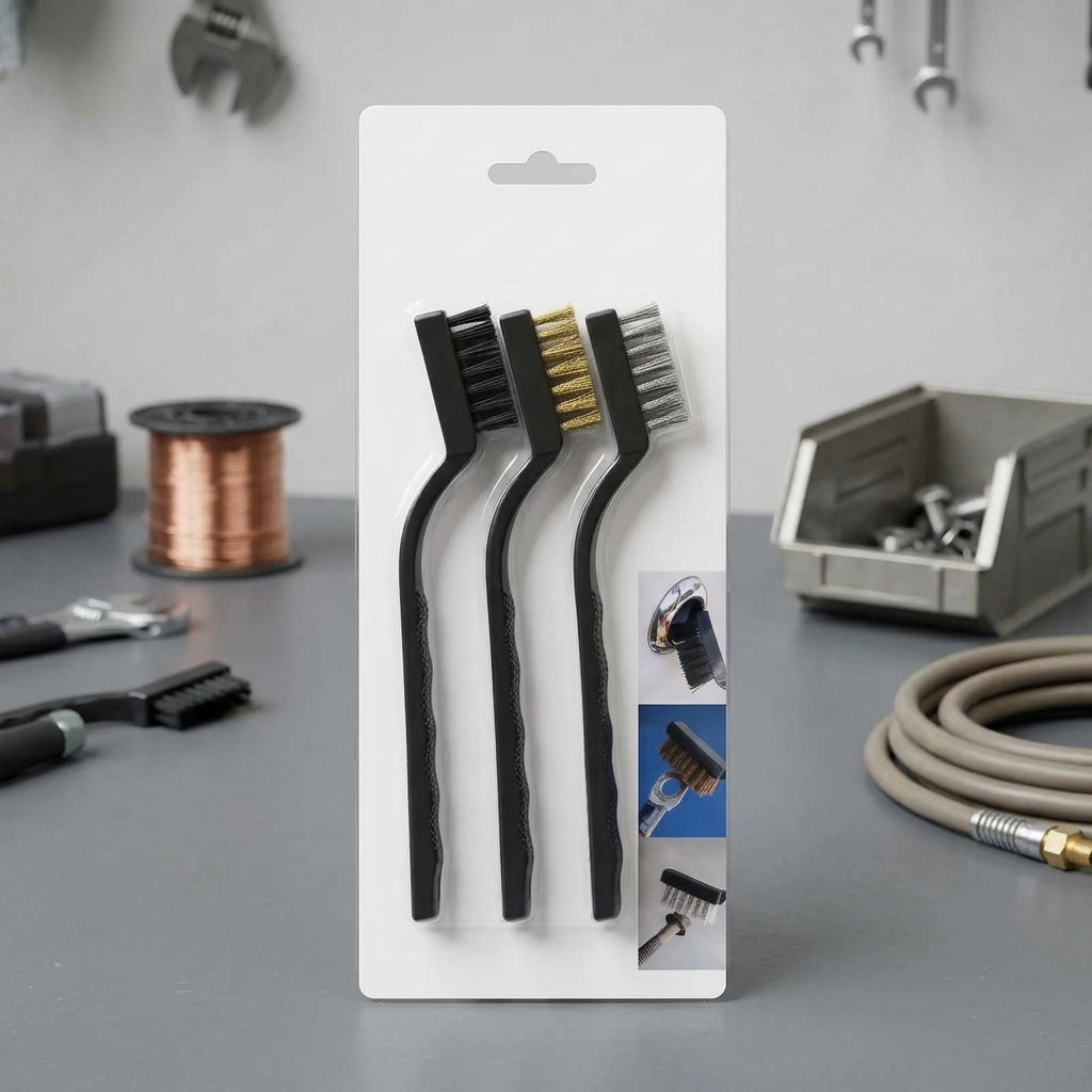 3-Piece Detail Wire Brush Set (Nylon, Brass, Stainless)