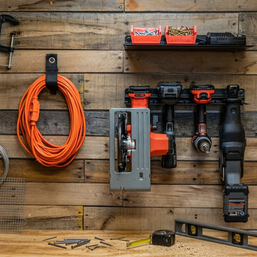 Wall-Mount Power Tool Organizer Rack with Shelf